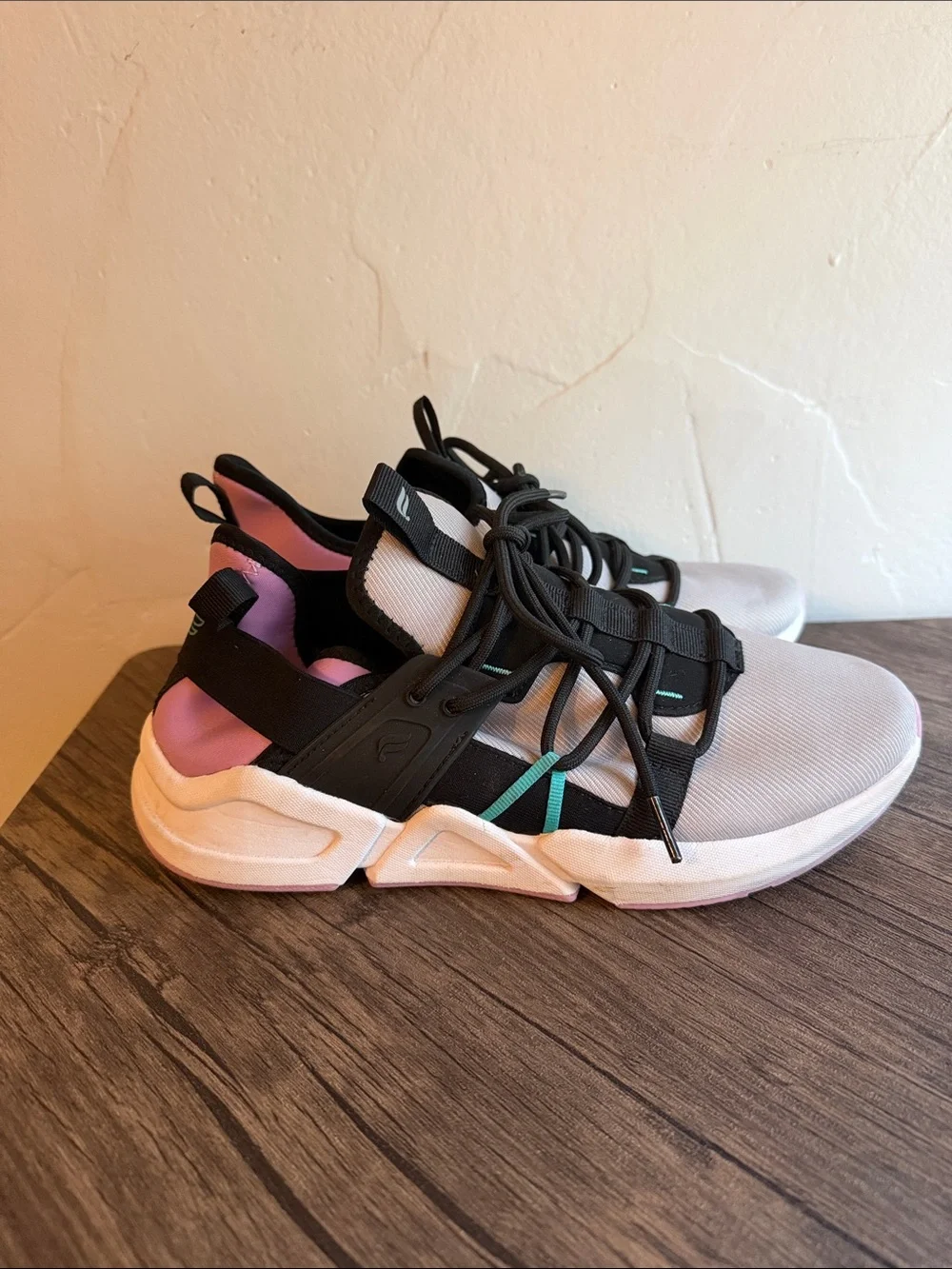 Fabletics Women's Athletic Sneakers in Beige, Black, Pink & Teal Accent